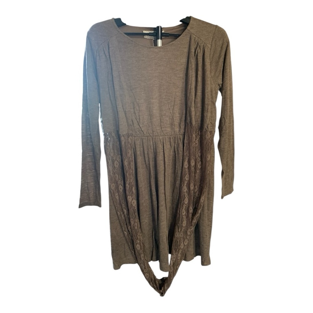 A'Reve Brown Bishop Sleeve Ruched Sweater Dress - Picture 2 of 6